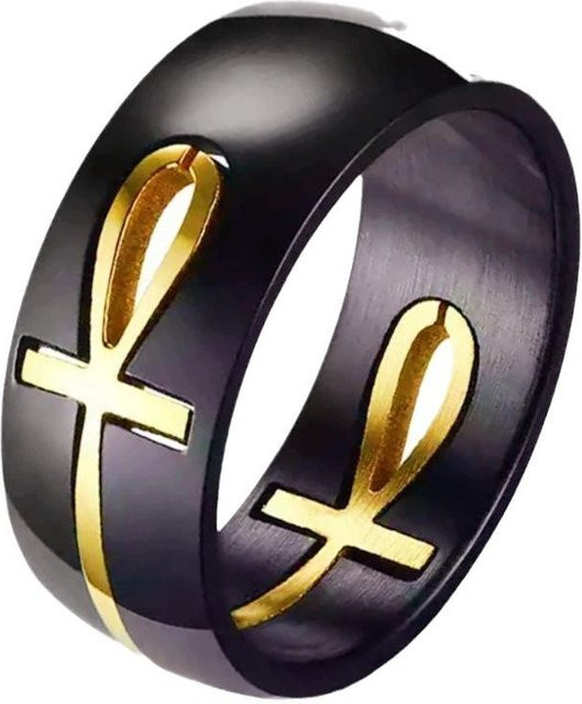 YIRAN Ring Ägyptisches Kreuz, Edelstahl, Schwarz, Herren - Bild 1