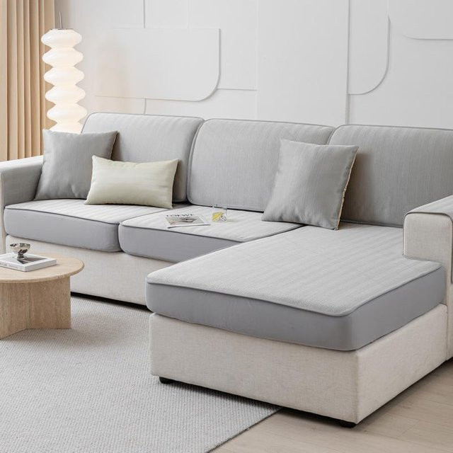 Super Six Sofabezug aus Kunstseide mit Fischgrätmuster, Waschbarer Universal-Sofabezug in Jacquard-Optik, Breite: 60 cm, Tiefe: 60 cm - Bild 1