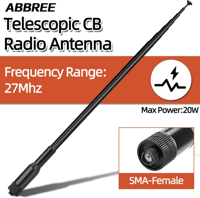ABBREE 27 MHz Teleskop-CB-Radioantenne mit SMA-Buchse in Schwarz für Baofeng Quansheng UV-K5 TK11 Handradios - Bild 1