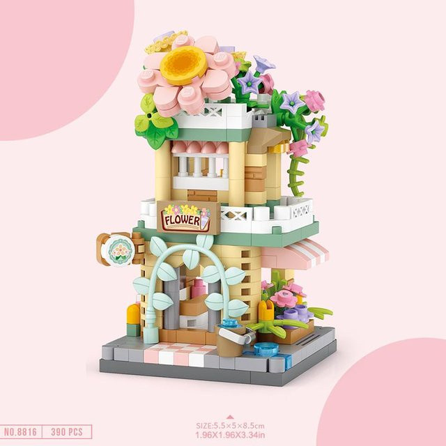 Kidsly Bausteinset Stadtstraßenansicht, DIY-Eiscreme-, Kaffee- und Blumenladen-Modellbauspielzeug, ab 6 Jahren - Bild 1