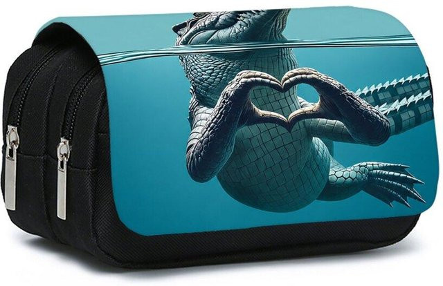 Doppellagige Klapp-Federtasche mit Krokodil-Print von Fancy Style Studio in Blau - Bild 1