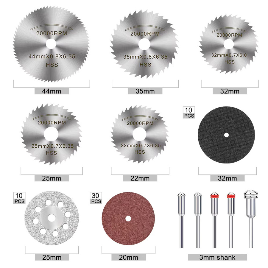XCAN 60-teiliges Mini-Kreissägeblatt-Set mit Schleifscheiben und Metall-Trennscheiben für Dremel-Zubehör und Drehwerkzeuge - Bild 2