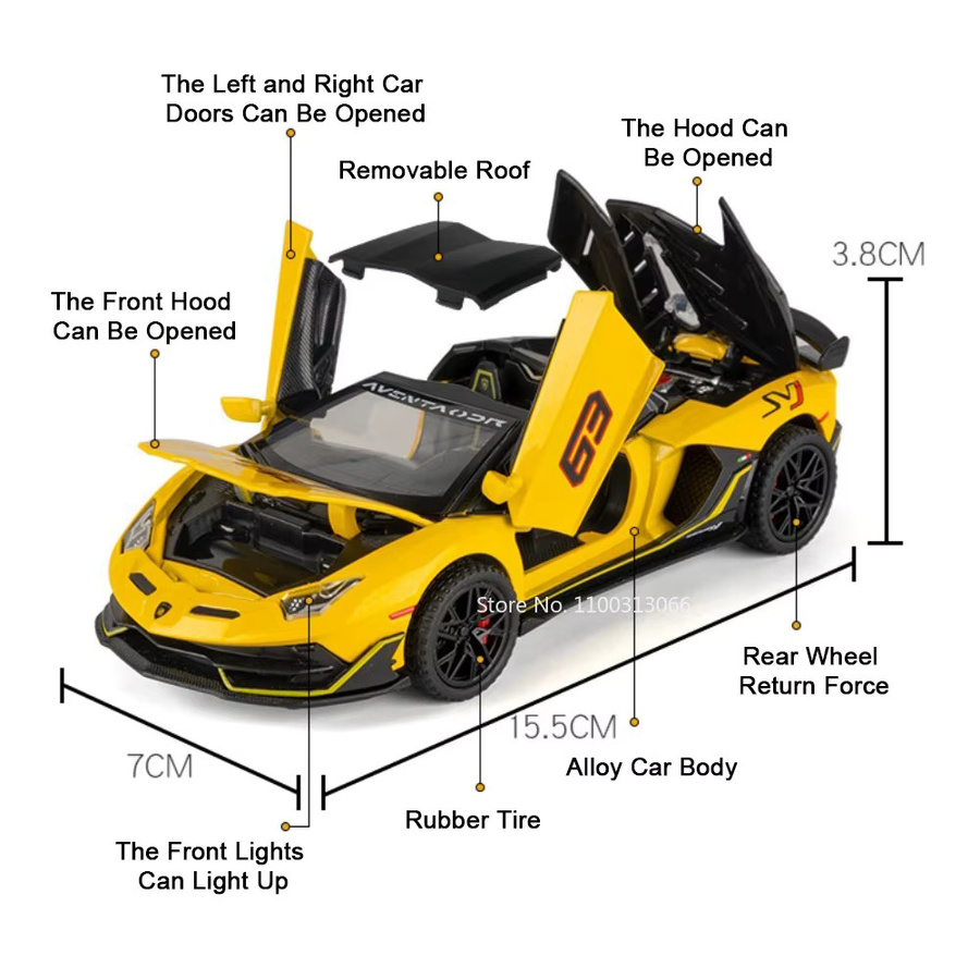 MAKEDA Lambor SVJ63 720S Diecast Modell Auto, 1:32, mit Licht und Musik, Gelb - Bild 2