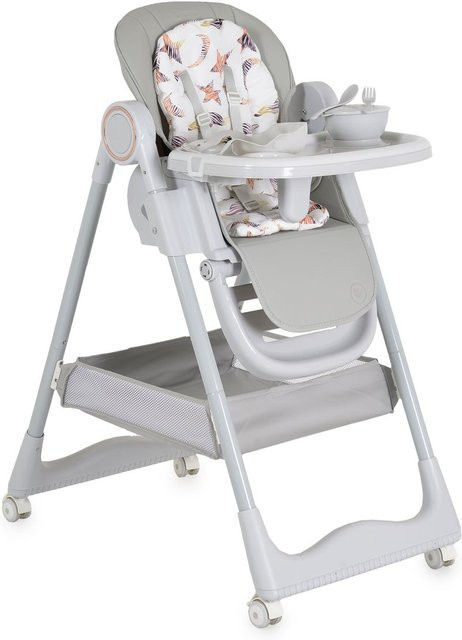 Moni Kinderhochstuhl Surprise faltbar in Grau mit Lätzchen, Schüssel, Löffel, Gabel und Korb - Bild 1