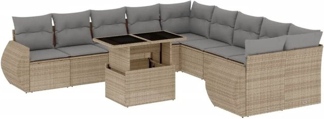 vidaXL 11-teilige Garten-Sofagarnitur aus Poly-Rattan mit Kissen in Beige - Bild 1