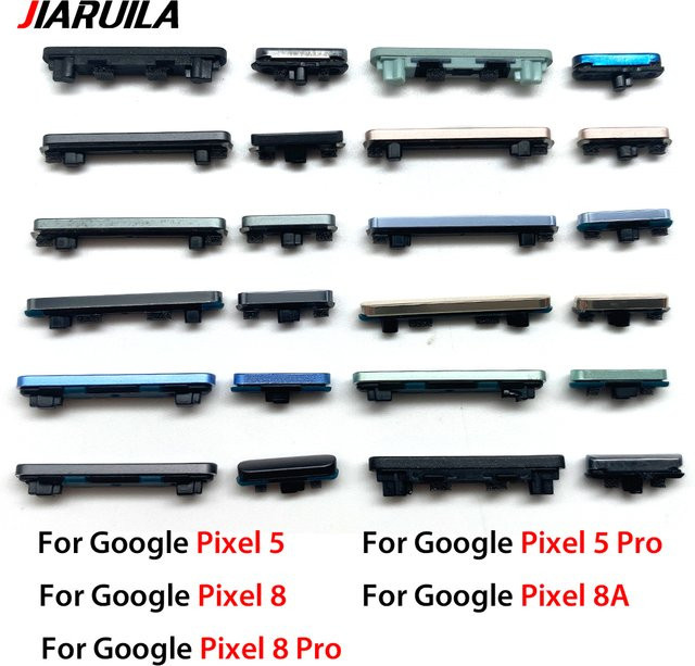 Ersatzteil-Set für Google Pixel 5, 5 Pro, 8, 8 Pro und 8a mit seitlichen Lautstärketasten und Ein-/Aus-Tasten in Schwarz - Bild 1