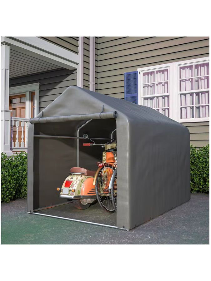 Rbefeuly Fahrradgarage für den Außenbereich, wasserfester Gartenschuppen mit Rolltor, Grau, B/T/H: 220 x 160 x 165 cm - Bild 5