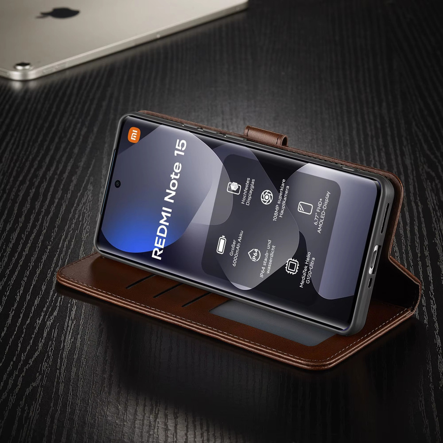 Luxuriöse PU-Leder Handyhülle im Flip-Design für Xiaomi Redmi Note 15, Redmi Note 14 Pro + Plus und Redmi 14C als Brieftasche mit Kartenetui, Stoßfest, Grau oder Braun - Bild 2