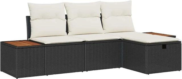 vidaXL Gartensofa-Set aus Poly-Rattan in Schwarz, 4-teilige L-Form Lounge-Garnitur mit Kissen für Garten und Terrasse - Bild 1