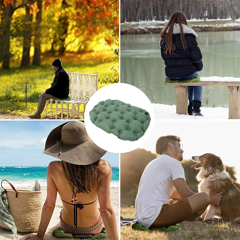 Tragbares aufblasbares Outdoor-Sitzkissen in Grün, feuchtigkeitsbeständige Sitzunterlage für Camping und Reisen - Bild 4