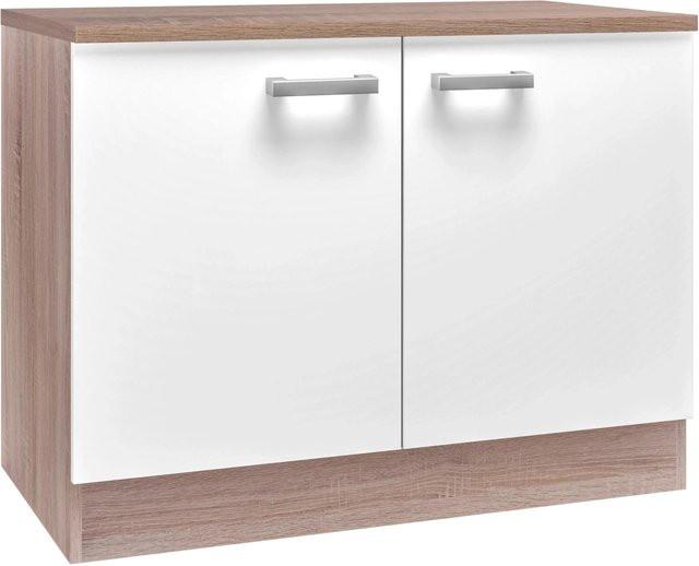 Based Spülenunterschrank Lexa modern in Weiss und Eiche mit Scharniertüren, B/T/H: 100 x 60 x 85 cm - Bild 1