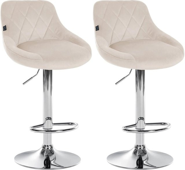 DELUKE 2er Set Barhocker FALON aus Samt in Creme mit silbernem Gestell, drehbar mit Lehne, B/T/H: 46 x 49 x 83 cm - Bild 1