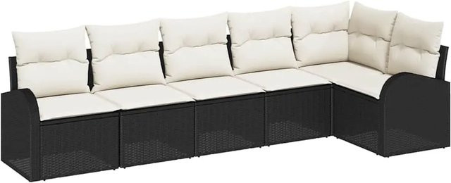 6-tlg. vidaXL Garten-Sofa-Set aus Poly-Rattan in Schwarz mit Kissen und modernem L-Shape Design - Bild 1