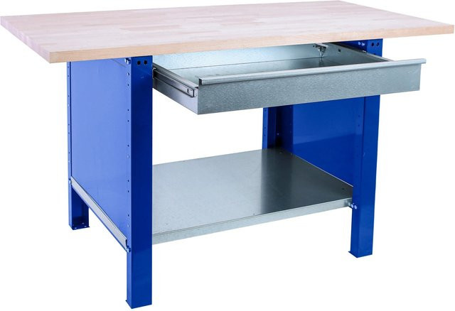PROREGAL Werkbank BUFFALO WOOD mit 1 Schublade, Blau, H: 86,5 cm, B: 120 cm, T: 75 cm, Traglast 1000 kg - Bild 1