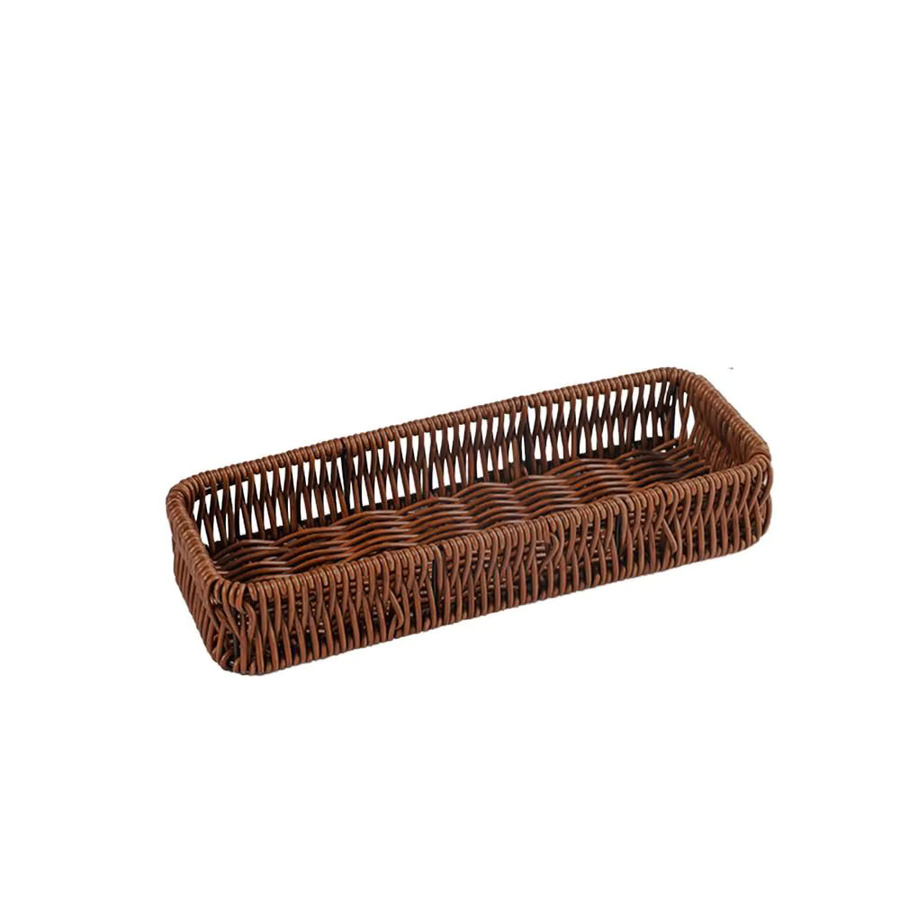 Rechteckiger Aufbewahrungskorb aus Kunststoff in brauner Rattan-Optik für Zuhause und Schreibtisch - Bild 4