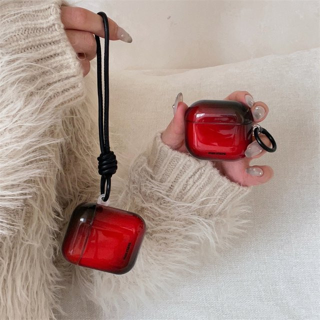 Schutzhülle für Apple AirPods 1 2 3 4 Pro 2 mit Schlüsselanhänger und Kopfhörer-Abdeckung in Schwarz-Rot Verlauf, TPU-Schale - Bild 1