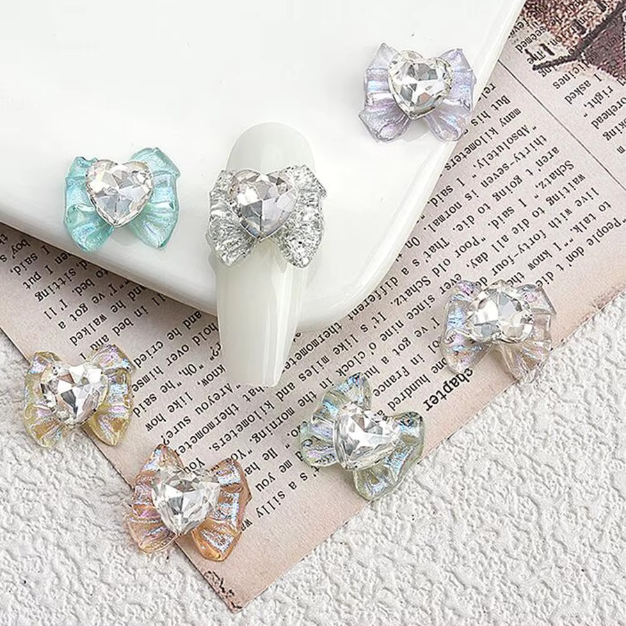 HotPress Nagel Charms, 10 Stück, 3D Eis Schleife Herz, Glänzend - Bild 1