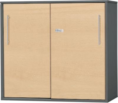 Schäfer Shop Select Start Off Anstell- und Aufsatz-Schiebetürenschrank in Tischhöhe, abschließbar, Graphit/Ahorn, B: 80 cm, T: 42 cm, H: 72,6 cm - Bild 1
