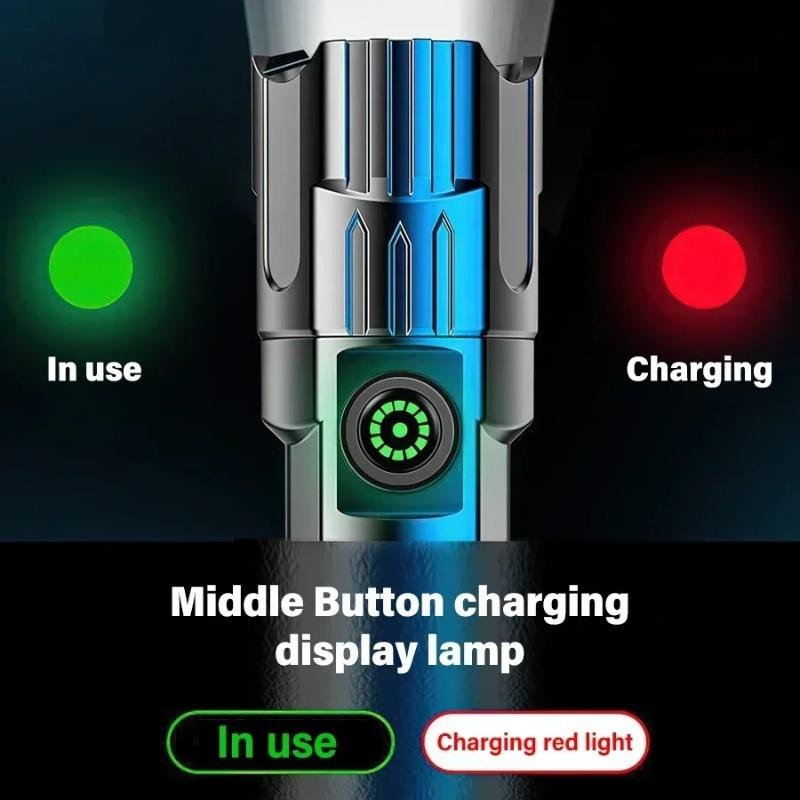 YH FlashLight LED-Taschenlampe mit Zoom und USB-Wiederaufladung aus Aluminiumlegierung für Outdoor, Camping und Angeln - Bild 7