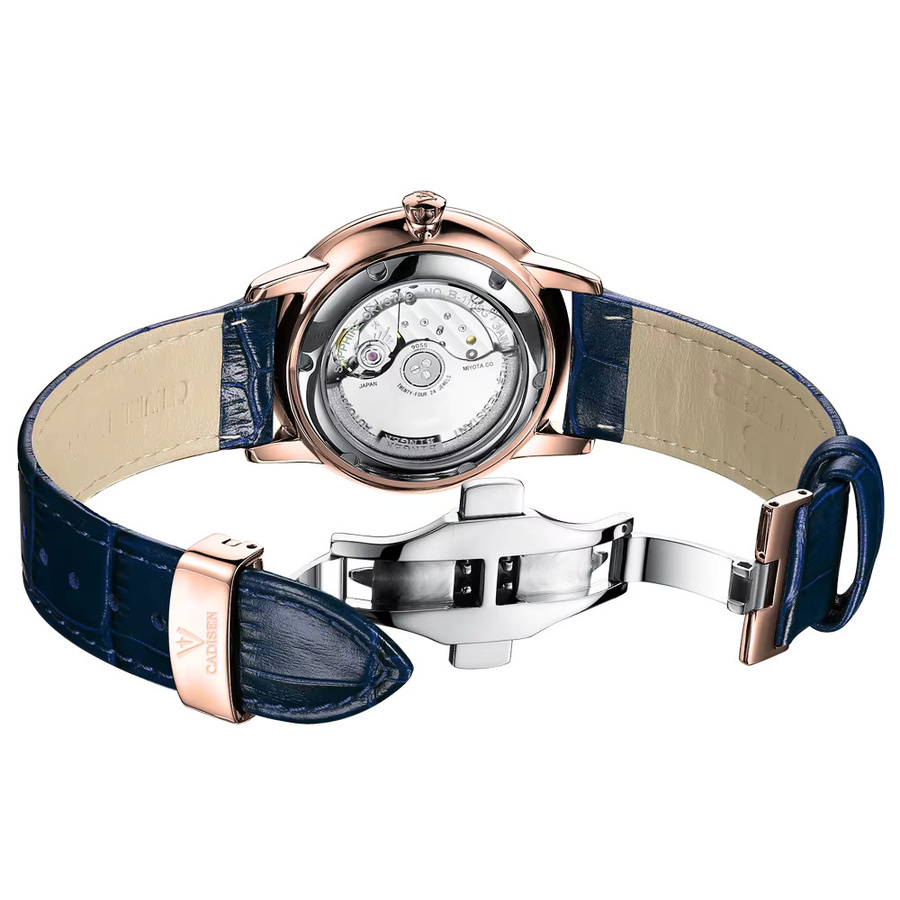 CADISEN Armbanduhr Automatik, Roségold, Blau, Leder, Herren - Bild 2