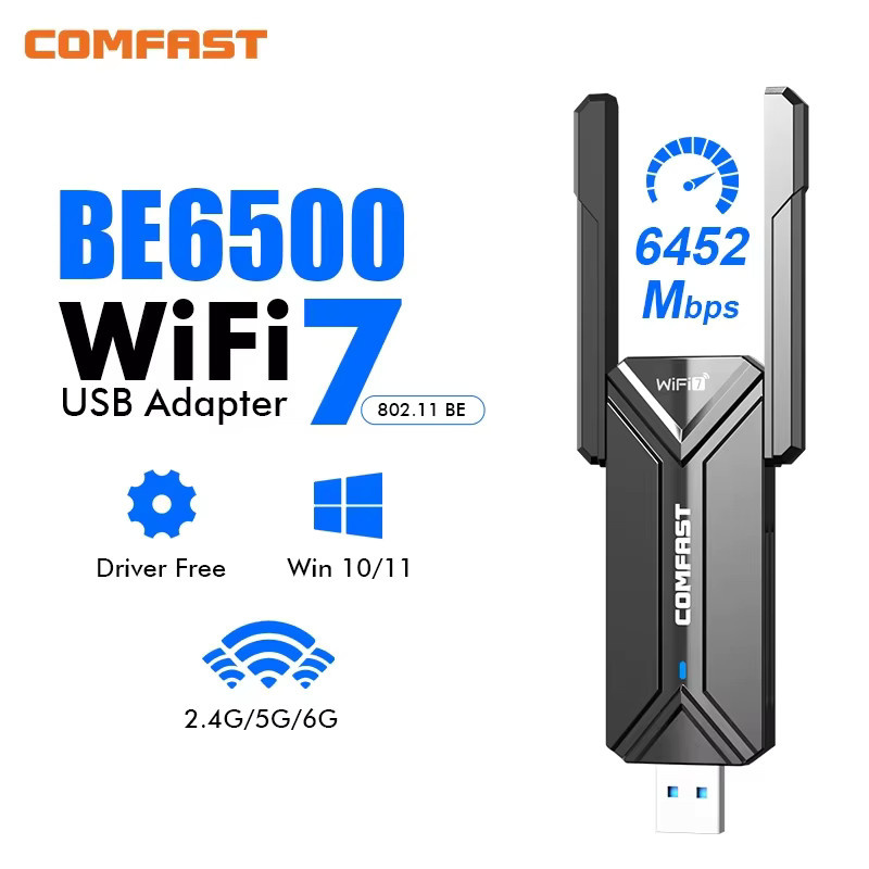 COMFAST WLAN 7 USB 3.0 Wi-Fi-Adapter mit 6500Mbps Tri-Band Unterstützung (6G/5G/2G) und 4x 5dBi Antennen in Schwarz - Bild 3