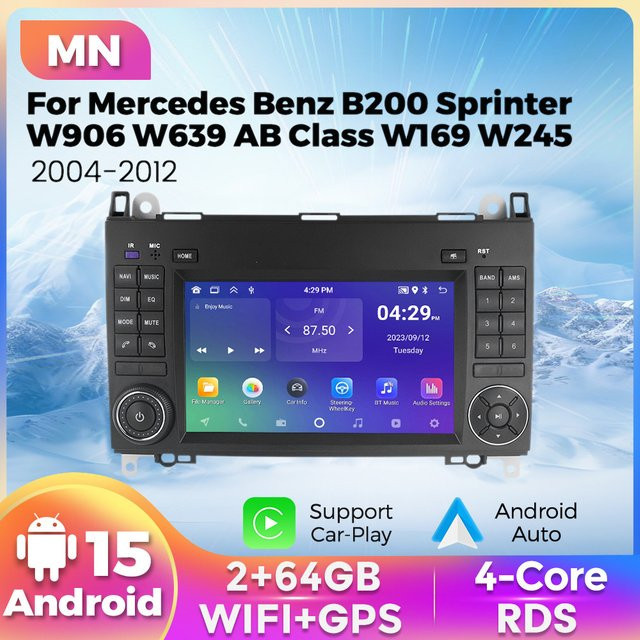 NAVIFANS Android 15 Autoradio mit Carplay für Mercedes Benz B-Klasse W169, A-Klasse W245, Viano, Vito W639 und Sprinter W906 in Schwarz - Bild 1