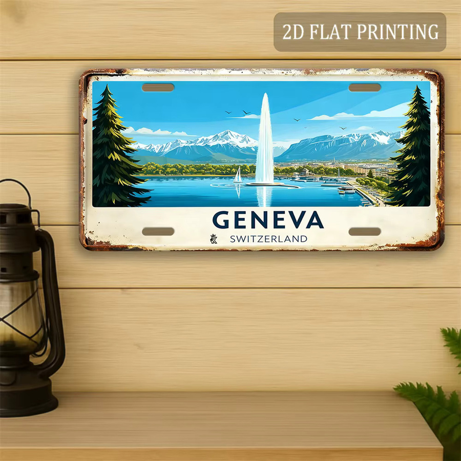 Vintage Genfer Schweizer Aluminiumschild CIFBUY Retro Metallposter Seeblick Wanddekoration B: 30,48 cm, H: 15,24 cm, T: 15,24 cm, Mehrfarbig - Bild 2