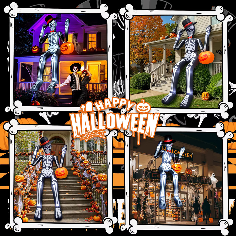 Riesiges aufblasbares Skelett als Halloween-Außendekoration für Rasen und Dach, Höhe: 3,65 m - Bild 6