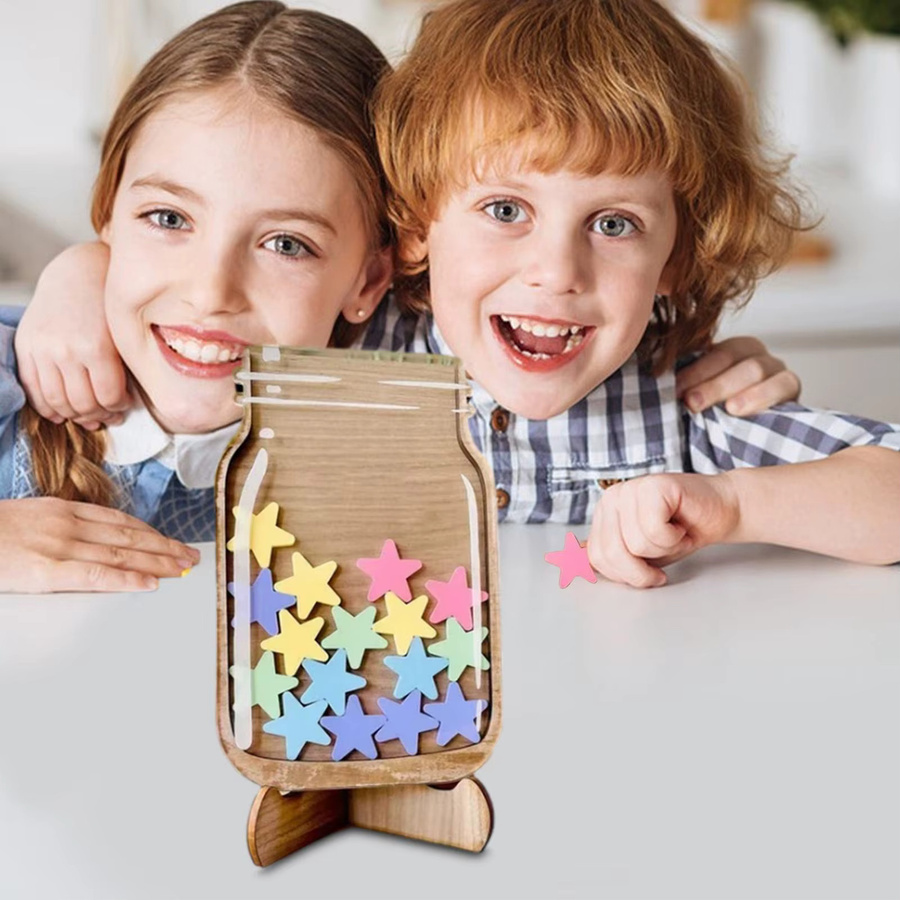 Belohnungsglas für Kinder mit Sternen und Token in Beige und Multicolour aus Kunststoff für Schule und Klassenzimmer - Bild 2