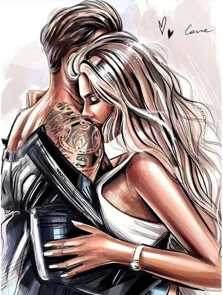 Diamantmalerei Paar Liebe Motiv mit nackter Frau als Strass Stickerei Kunstwerk in Multicolor, B/H: 40 x 50 cm - Bild 1