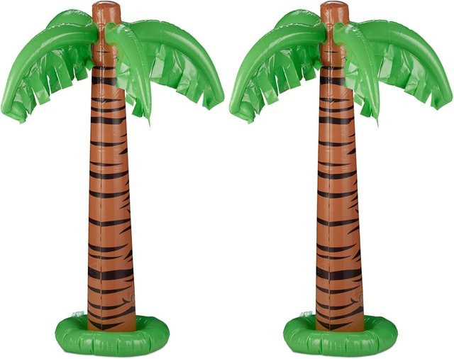 Relaxdays Dekopalmen 2er Set aufblasbar aus PVC in Grün und Braun, Breite: 80 cm, Tiefe: 62 cm - Bild 1