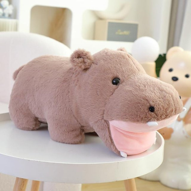 Braune Nilpferd-Puppe, Plüschtier, Stoffpuppe - Bild 1