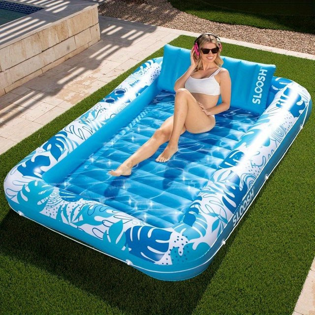 JOYFY 4-in-1 aufblasbare Pool-Liege für Erwachsene, extra große Schwimminsel und Schwimmbett, Blau - Bild 1