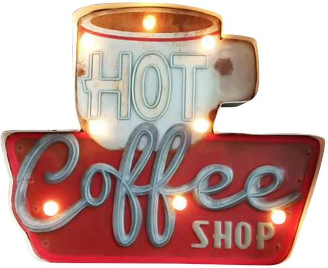 Tooarts Coffee Shop Metallschild mit LED-Leuchten in Bunt im Vintage-Design - Bild 1