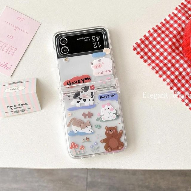 YULIN Cartoon-Bär Handgelenkketten Hülle mit Perlen-Armband aus Acryl für Samsung Galaxy Z Flip 7, 6, 4, 3 und Z Flip7 FE, transparent, stoßfest Hartschale - Bild 1