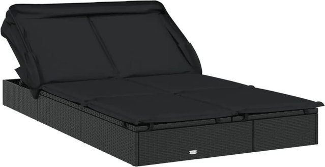 vidaXL 2-Personen-Sonnenliege aus Polyrattan mit Sonnendach in Schwarz, B/T/H: 213 x 118 x 97 cm - Bild 1