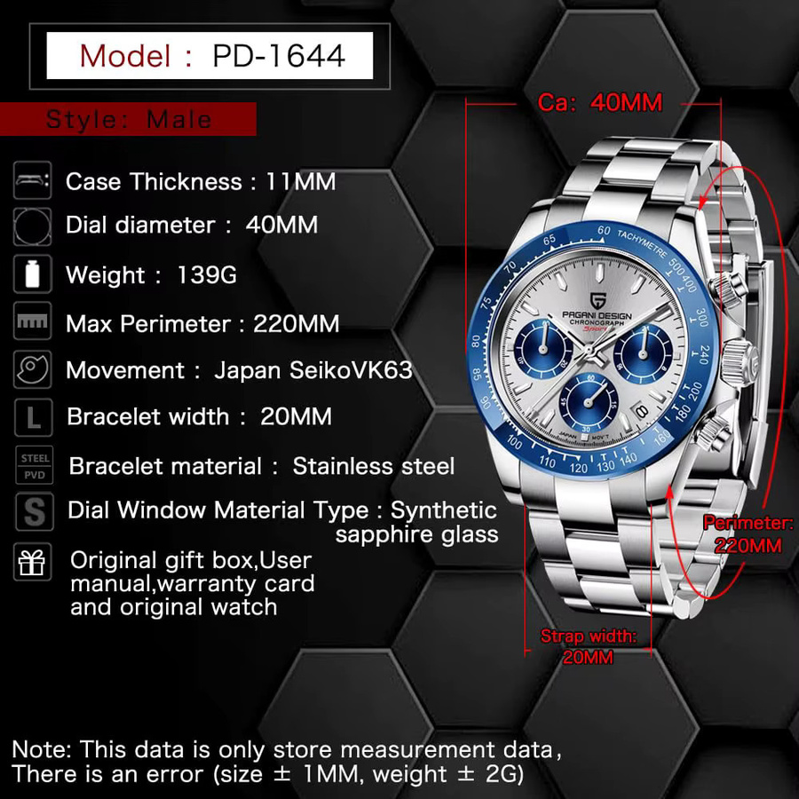 PAGANI DESIGN Chronograph, Quarz, Edelstahl, Saphirglas, Blau, Herren - Bild 6