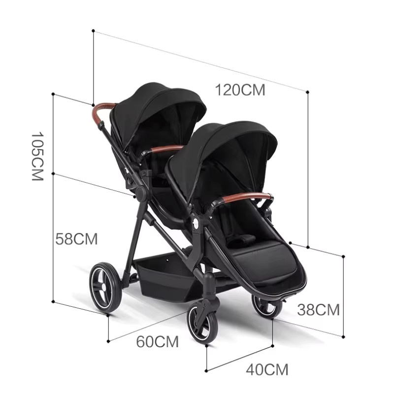 Leichter Twin-Kinderwagen von Warm house, faltbarer Multifunktions-Doppelsitz-Kinderwagen in Grau und Schwarz - Bild 5