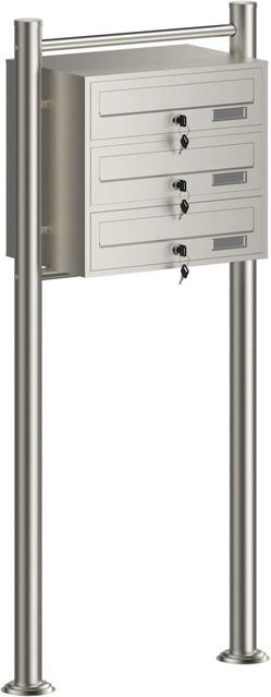 Wiltec 3er Briefkastenanlage aus Edelstahl H: 120 cm, B: 55,6 cm, T: 27 cm - Bild 1