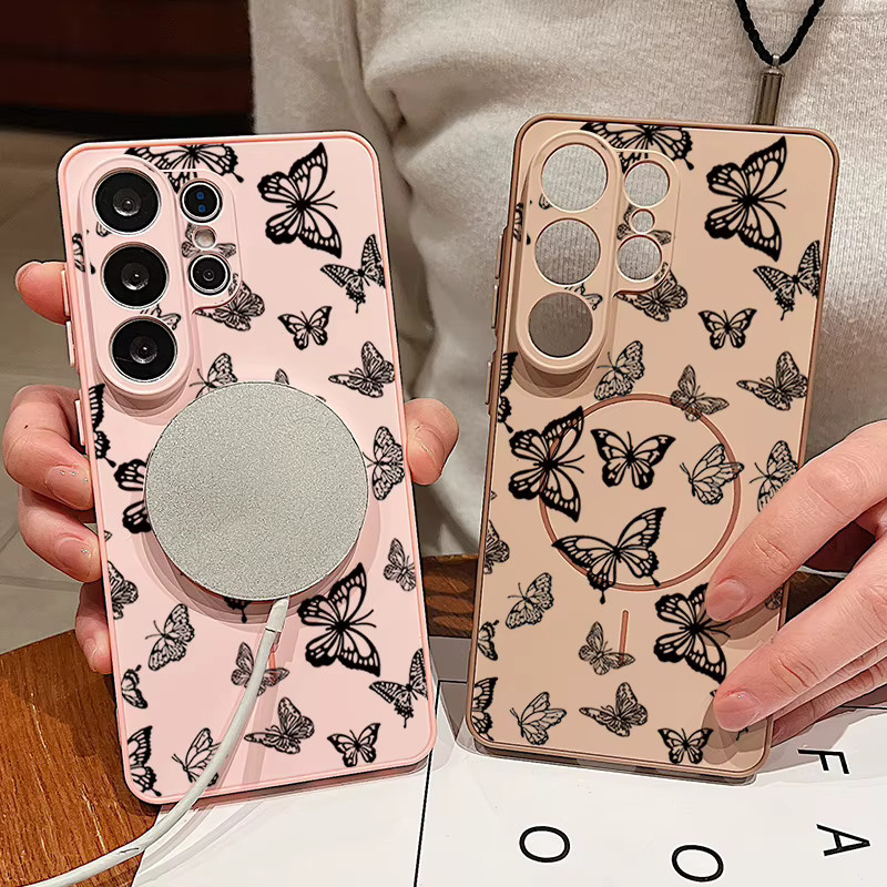Magnetische Handyhülle mit Schmetterlings-Druck für Samsung Galaxy S25 S26 Ultra S24 S23 FE A56 A55 A36 A16 A15 in Schwarz und Grau - Bild 2