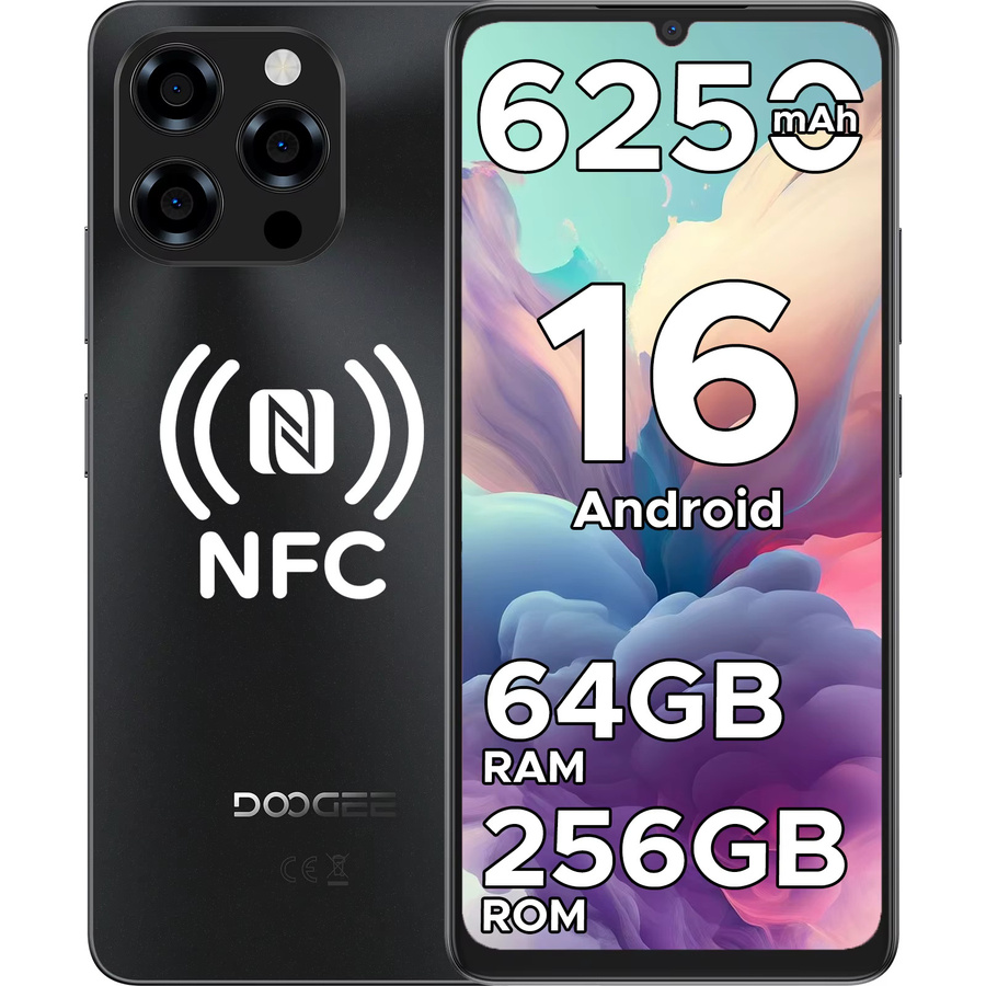 DOOGEE Note58 Pro Smartphone Globale Version in Schwarz mit 6,75 Zoll HD+ Display, 256 GB Speicher, 6250 mAh Akku, NFC und Android 15 - Bild 3