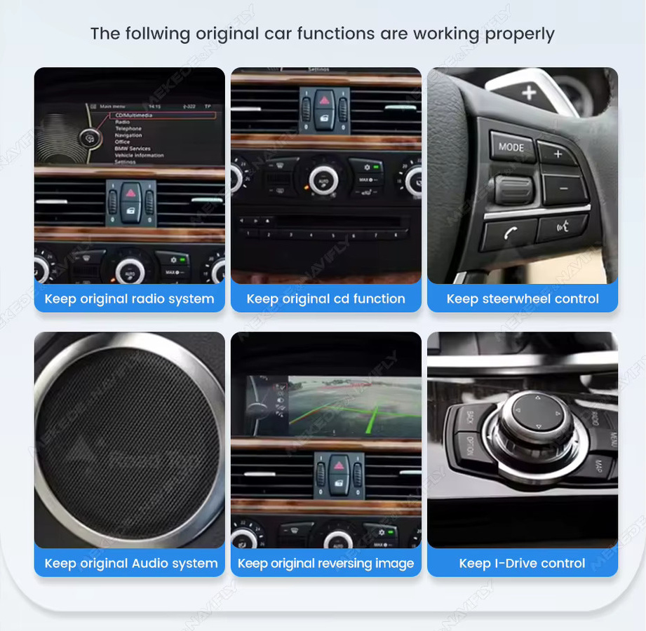 MEKEDE Kabelloser CarPlay und Android Auto Multimedia-Player mit GPS-Navigation und Bluetooth für BMW 3er 5er Serie E60 E61 E63 E64 E90 E91 E92 E93 CCC CIC, Schwarz, 8.8 Zoll - Bild 3