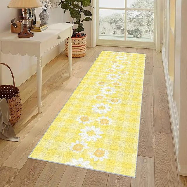 VIKAMA Küchenteppich mit Gänseblümchenmuster in Gelb, rechteckig, ideal für Küche, Flur oder Schlafzimmer - Bild 1