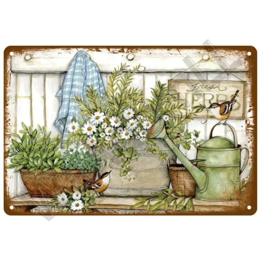 CIFBUY Retro Vintage Metallschild mit Blumenmotiv in Multicolour, Wanddekoration mit floralem Design, B/H: 20 x 20 cm - Bild 2