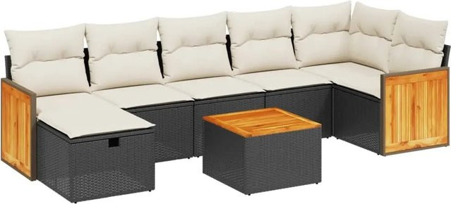 vidaXL 8-tlg Garten-Sofagarnitur in L-Form mit Kissen und Polsterung, Schwarz, Poly Rattan und Metallgestell - Bild 1
