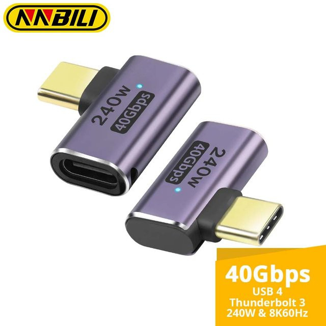 NNBILI USB-C-Adapter rechtwinkliger USB-C-Stecker auf Buchse mit Thunderbolt 4 und USB 4 Unterstützung, 40 Gbit/s und 240 W für MacBook, iPad und Steam Deck - Bild 1