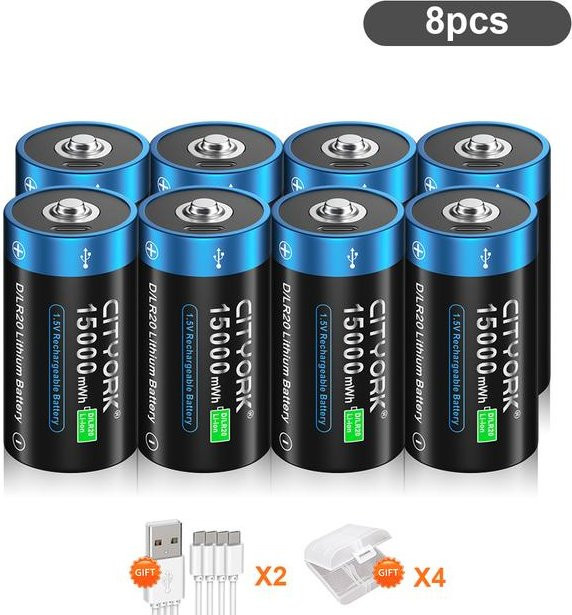 Cityork Wiederaufladbare Li-Ion Batterien Typ C R20 LR20 mit USB-C Anschluss, 8 Stück, Blau - Bild 1
