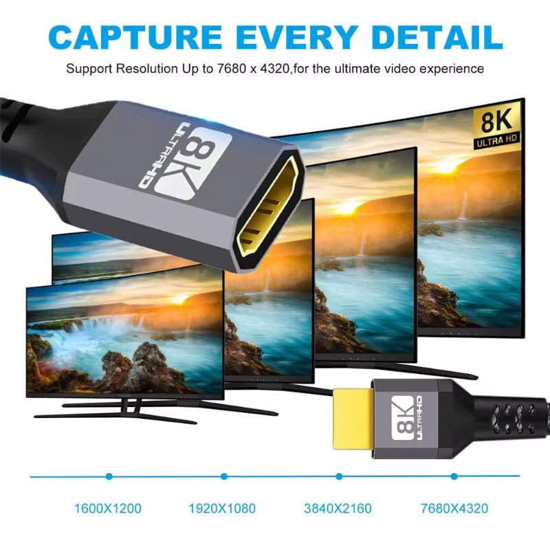DIXSG HDMI-Verlängerungskabel 2.1 in Schwarz mit 8K@60Hz, 4K@120Hz und 48 Gbit/s für Smart TV, PS5 und Laptop - Bild 5