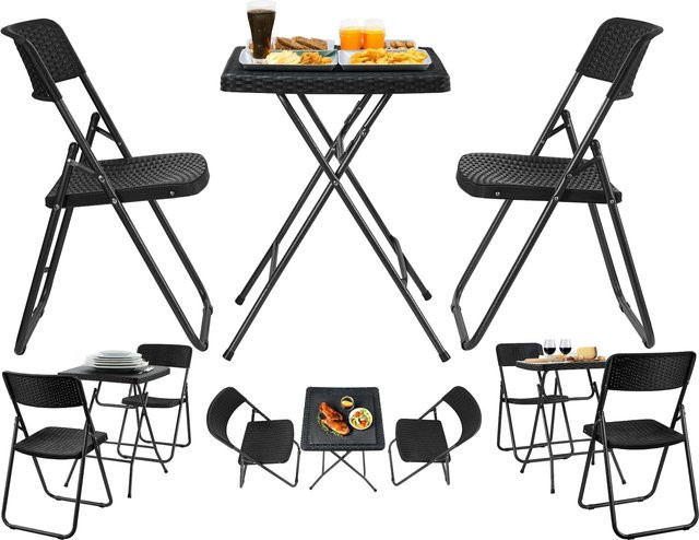 Ecosa Outdoor-Set mit Klapptisch und 2 Stühlen in Schwarz aus 600D Oxford PVC und Metall für Garten, Terrasse, Balkon und Camping - Bild 1