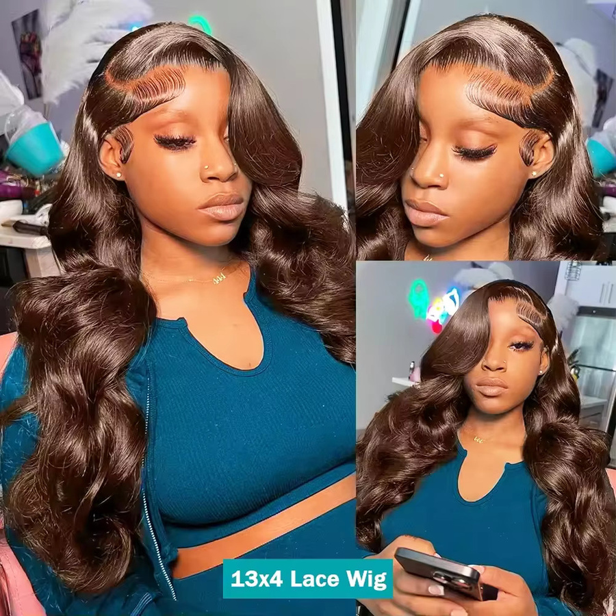 Sooolavely Lace Front Perücke Echthaar, schokoladenbraun, Body Wave - Bild 3